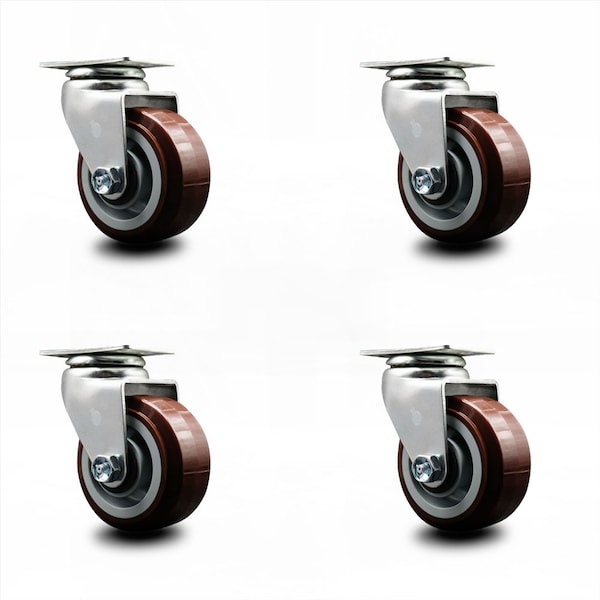 4 Inch Poly on Polyolefin Wheel Swivel Caster Set with Roller Bearings SCC